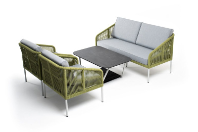 Лаунж-зона 4SIS Канны 4-местная из роупа со столиком Глория Цвет: светло-серый, салатовый меланж
