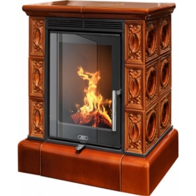 Печь-камин ABX HELVETIA EXclusive, кафельный цоколь - вставка Orion (коричневый)