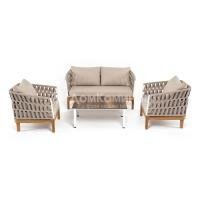 Лаунж-зона 4SIS Диего 4-местная, со столиком Канны цвета дуб, основание дуб, роуп бежевый