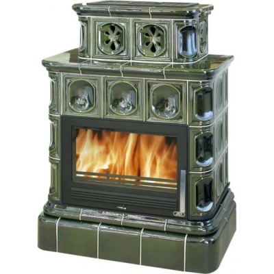 Печь-камин ABX KARELIE, с кафельным цоколем (зеленый)