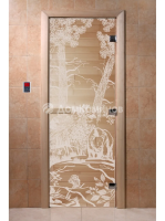 Дверь для саун DoorWood "Мишки прозрачная"