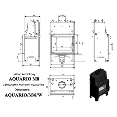 Каминная топка Kratki с водяным контуром AQUARIO M 8 PW W Каминная топка Kratki с водяным контуром AQUARIO M 8 PW W