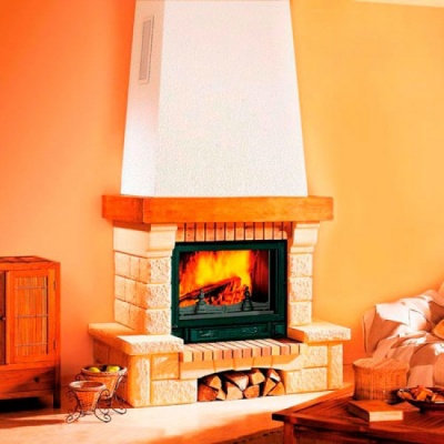 Каминная облицовка Supra-Russia Bellerive SR, желтая, с деревянной балкой Каминная облицовка Supra-Russia Bellerive SR, желтая, с деревянной балкой