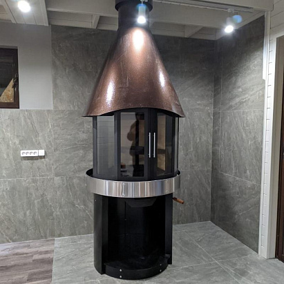 Дровяной гриль-камин Grillux в беседке заказчика. Широкая речка