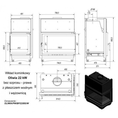 Каминная топка Kratki с водяным контуром Oliwia PW BP 22 BS W(угловое стекло справа) Каминная топка Kratki с водяным контуром Oliwia PW BP 22 BS W(угловое стекло справа)