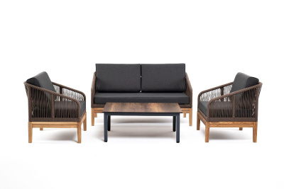 Лаунж-зона 4SIS Канны 4-местная из роупа со столиком Канны Цвет: дуб, коричневый