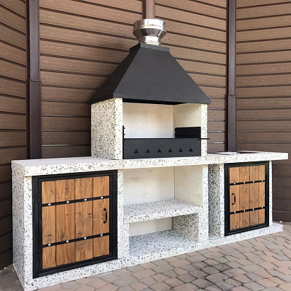 Барбекю комплекс с мойкой мрамор шахматка