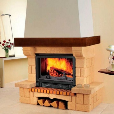 Каминная облицовка Supra-Russia Sardane SR, желтая, с деревянной балкой Каминная облицовка Supra-Russia Sardane SR, желтая, с деревянной балкой