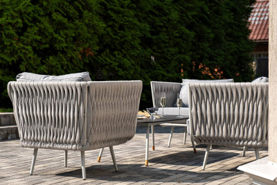 Лаунж-зона 4SIS Монако 4-местная со столом Верона (серый гранит), каркас светло-серый, роуп светло-серый