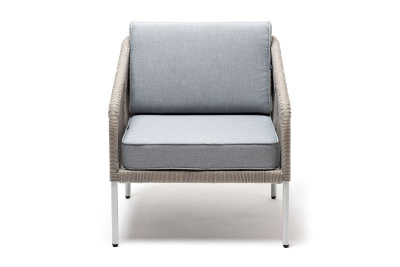 Кресло 4SIS Канны, каркас светло-серый муар, роуп серый меланж, ткань светло-серая