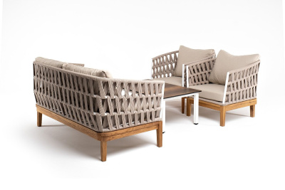 Лаунж-зона 4SIS Диего 4-местная, со столиком Канны цвета дуб, основание дуб, роуп бежевый