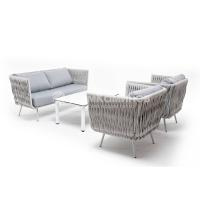 Лаунж-зона 4SIS Монако 4-местная со столом Верона (серый гранит), каркас светло-серый, роуп светло-серый