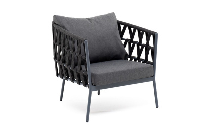 Кресло из роупа 4SIS, каркас темно-серый муар, роуп темно-серый, ткань темно-серая 027 Кресло из роупа 4SIS, каркас темно-серый муар, роуп темно-серый, ткань темно-серая 027