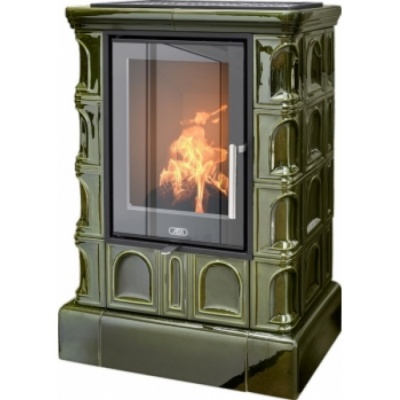 Печь-камин ABX BRITANIA EXclusive, кафельный цоколь - вставка Orion (зеленый)