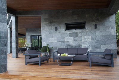 Диван 4SIS Гранада трехместный. каркас алюминий темно-серый (RAL7024) муар, роуп темно-серый круглый, ткань темно-серая 027 Диван 4SIS Гранада трехместный. каркас алюминий темно-серый (RAL7024) муар, роуп темно-серый круглый, ткань темно-серая 027