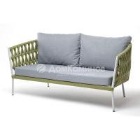 Диван 4SIS Диего 2-местный из роупа, каркас алюминий светло-серый муар, роуп салатовый меланж, ткань светло-серая