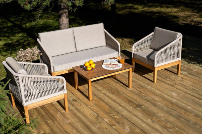 Лаунж-зона 4SIS Канны 4-местная из роупа со столиком Канны Цвет: дуб, бежевый