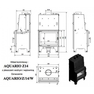 Каминная топка Kratki с водяным контуром AQUARIO Z 14 PW W Каминная топка Kratki с водяным контуром AQUARIO Z 14 PW W