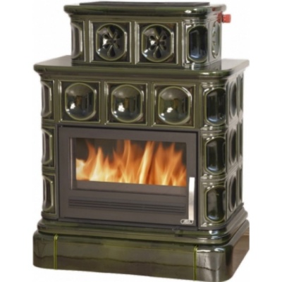 Печь-камин ABX KARELIE P, с кафельным цоколем, с теплообменником (зеленый)