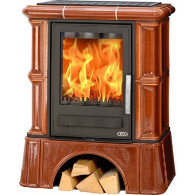 Печь-камин ABX BAVARIA L, с чугунной топкой, с кафельным цоколем (каштан)