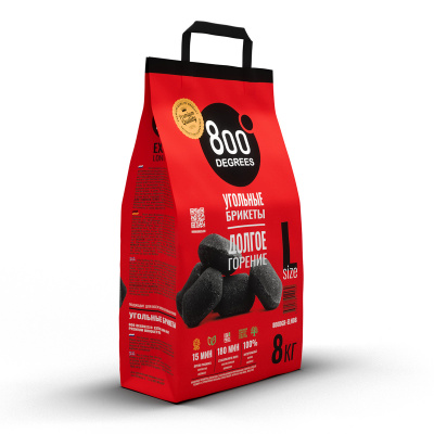 Угольные брикеты 800 DEGREES EXTRA LONG HEAT, 8 КГ