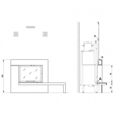 Каминная облицовка Palazzetti Soho, банкета справа Каминная облицовка Palazzetti Soho, банкета справа