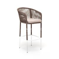 Стул барный 4SIS Марсель из роупа, Каркас из стали белый муар, роуп коричневый, ткань бежевая 052