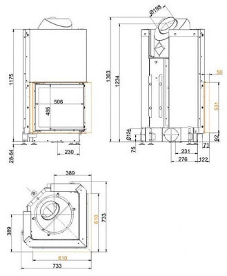 Каминная топка Brunner Eck-Kamine EK 51/52/52 с подъемом 