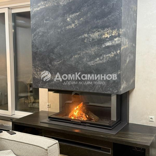 Каминная топка Астов П3С 12057.Мраморная банкетка. Короб екоративная штукатурка