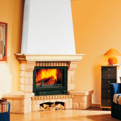 Каминная облицовка Supra-Russia Beaurivage SR, желтая, с деревянной балкой Каминная облицовка Supra-Russia Beaurivage SR, желтая, с деревянной балкой