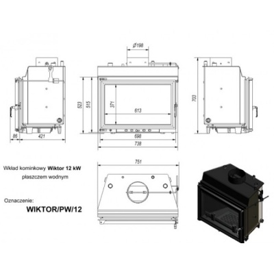 Каминная топка Kratki Wiktor PW 12 W Каминная топка Kratki Wiktor PW 12 W