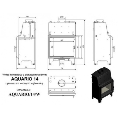 Каминная топка Kratki с водяным контуром AQUARIO A 14 PW W Каминная топка Kratki с водяным контуром AQUARIO A 14 PW W