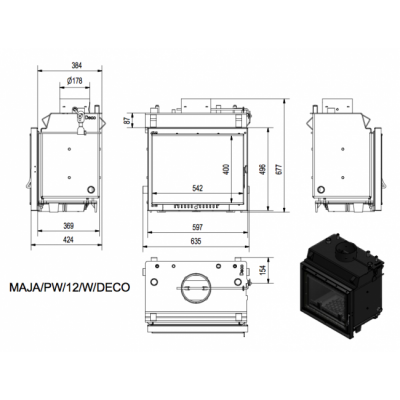 Каминная топка Kratki Maja PW 12 W DECO (змеевик) Каминная топка Kratki Maja PW 12 W DECO (змеевик)