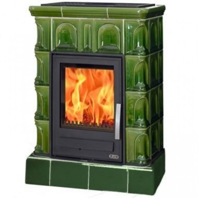 Печь-камин ABX BRITANIA K, с кафельным цоколем, с теплообменником (зеленый)