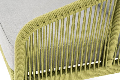 Диван 4SIS Канны 2-местный из роупа; каркас алюминий светло-серый (RAL7035) муар, роуп салатовый меланж круглый, ткань светло-серая Диван 4SIS Канны 2-местный из роупа; каркас алюминий светло-серый (RAL7035) муар, роуп салатовый меланж круглый, ткань светло-серая