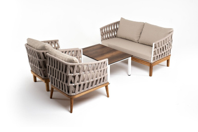Лаунж-зона 4SIS Диего 4-местная, со столиком Канны цвета дуб, основание дуб, роуп бежевый