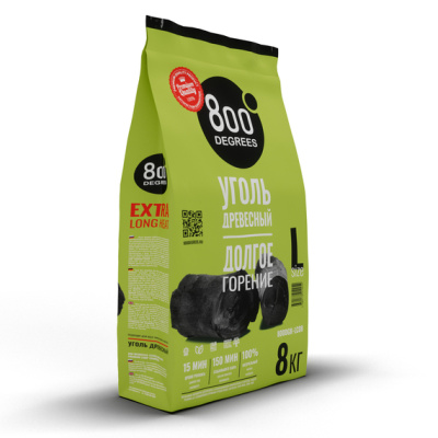 Уголь кусковой древесный 800 Degrees Долгое Горение, мешок 8 кг