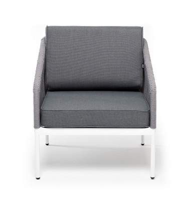 Кресло 4SIS Канны, каркас светло-серый муар, роуп светло-серый, ткань светло-серая