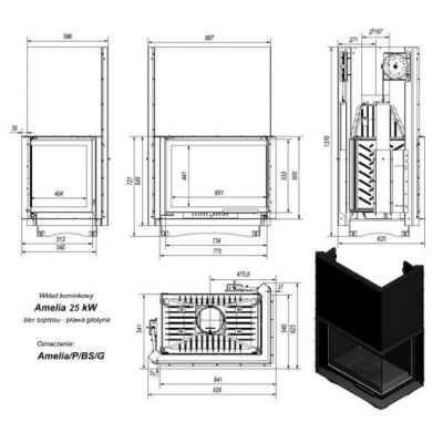 Каминная топка Kratki Amelia P BS G (угловое стекло справа, гильотина) Каминная топка Kratki Amelia P BS G (угловое стекло справа, гильотина)