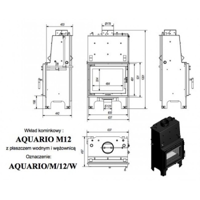Каминная топка Kratki с водяным контуром AQUARIO M 12 PW W Каминная топка Kratki с водяным контуром AQUARIO M 12 PW W