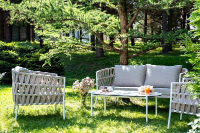 Лаунж-зона 4SIS Диего 4-местная, каркас алюминиевый белый, роуп бежевый