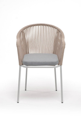 Стул из роупа 4SIS Лион, каркас из стали светло-серый (RAL7035) муар, роуп бежевый, ткань светло-серая