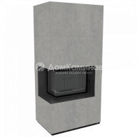 Каминокомплект FLOKI в облицовке CEMENTO GRIGIO BOCCIARDATA, угловое стекло слева