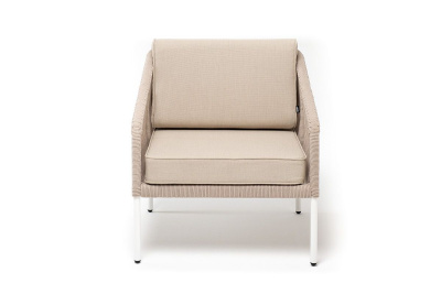 Кресло 4SIS Канны из роупа, каркас белый муар, роуп бежевый, ткань бежевая 052 Кресло 4SIS Канны из роупа, каркас белый муар, роуп бежевый, ткань бежевая 052