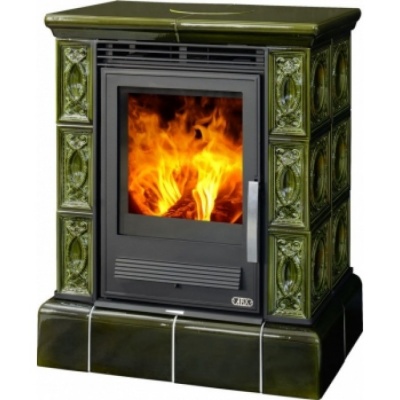 Печь-камин ABX HELVETIA EXclusive, кафельный цоколь - вставка Orion (зеленый)