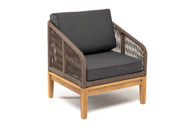 Кресло 4SIS Канны из роупа, основание дуб, роуп коричневый, ткань темно-серая 027