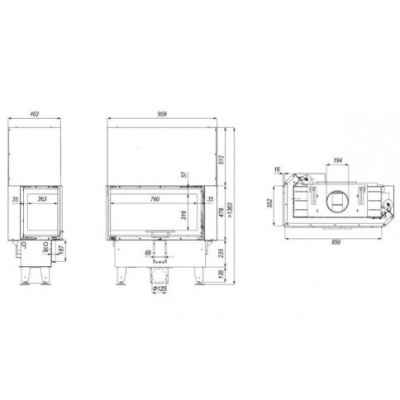 Топка Defro Home Intra ME G Slim угловая, 8 кВт, 850/478/352мм, гильотина