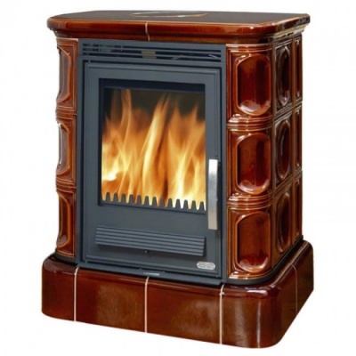 Печь-камин ABX MARINA LP, с чугунной топкой, с кафельным цоколем (коричневый)