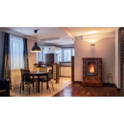 Печь-камин ABX BRITANIA EXclusive, кафельный цоколь - вставка Orion (коричневый)