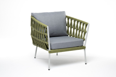 Кресло 4SIS Диего, каркас светло-серый муар, роуп салатовый меланж, ткань светло-серая